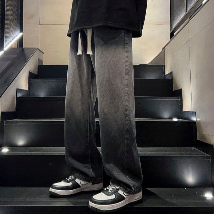デニムパンツメンズ ゆったりシルエット裏起毛加厚デニムパンツ