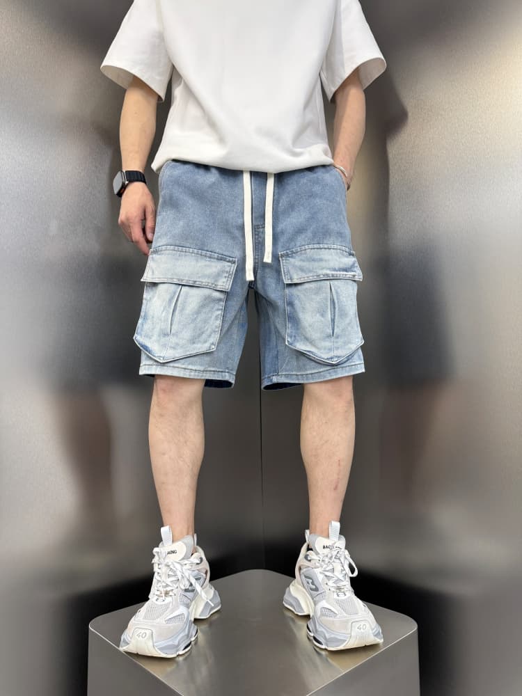 デニムパンツメンズ カーゴ ゆったり履き心地カーゴデニムハーフ