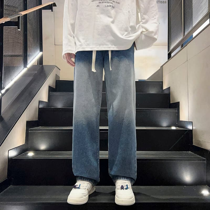 デニムパンツメンズ ゆったりシルエット裏起毛加厚デニムパンツ