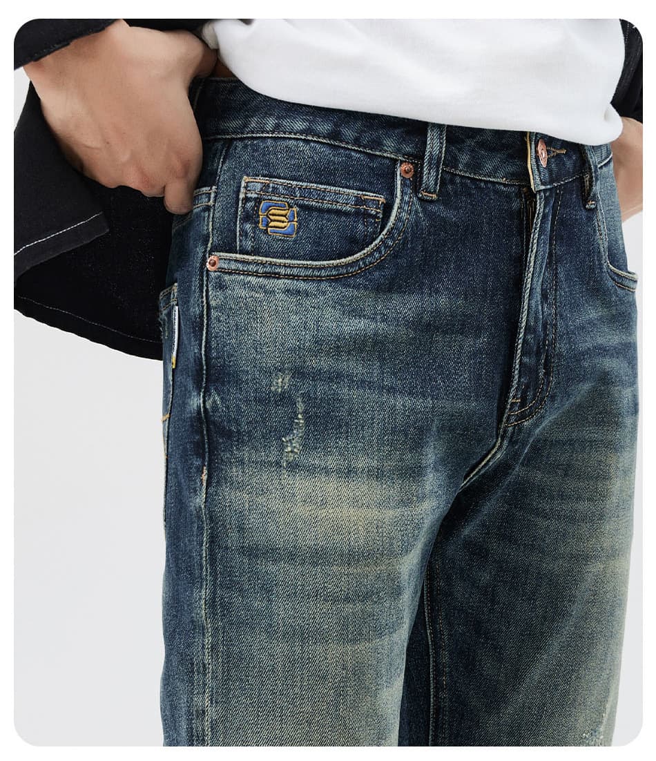 デニムパンツメンズ 古着風加工スキニーデニムパンツ