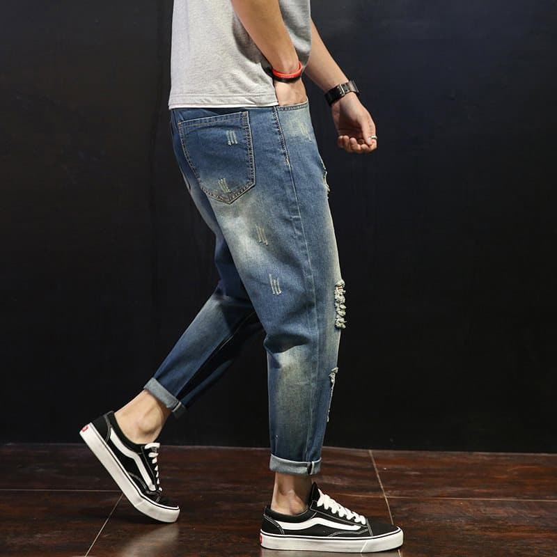 デニムパンツメンズ 破れ加工デニムパンツ メンズストレート
