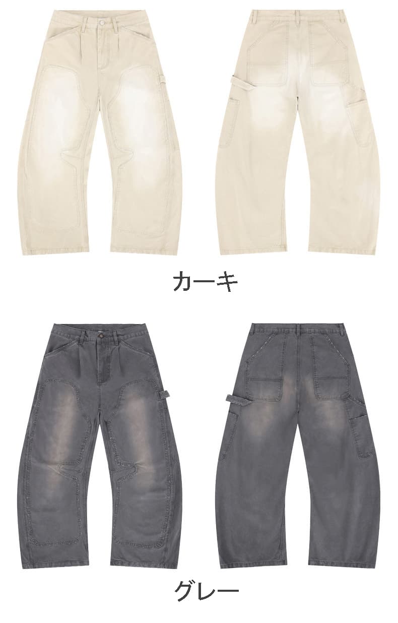 メンズデニムパンツ メンズ ビンテージ風 ワーク デニムパンツ 男女兼用 ワイド ボトムス