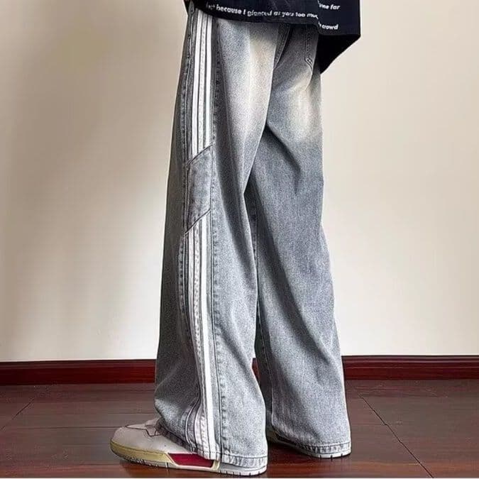 デニムパンツメンズ バギー ゆったりシルエットライン入りバギーデニム