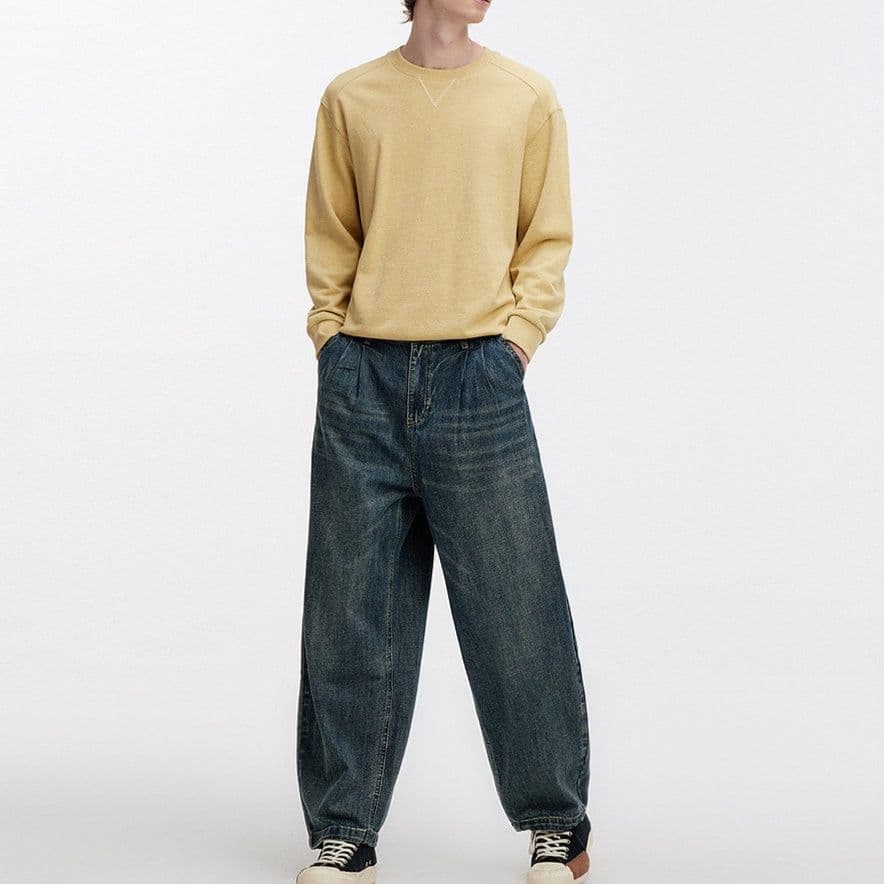 デニムパンツメンズ ゆったりシルエット裾絞りデニムパンツ