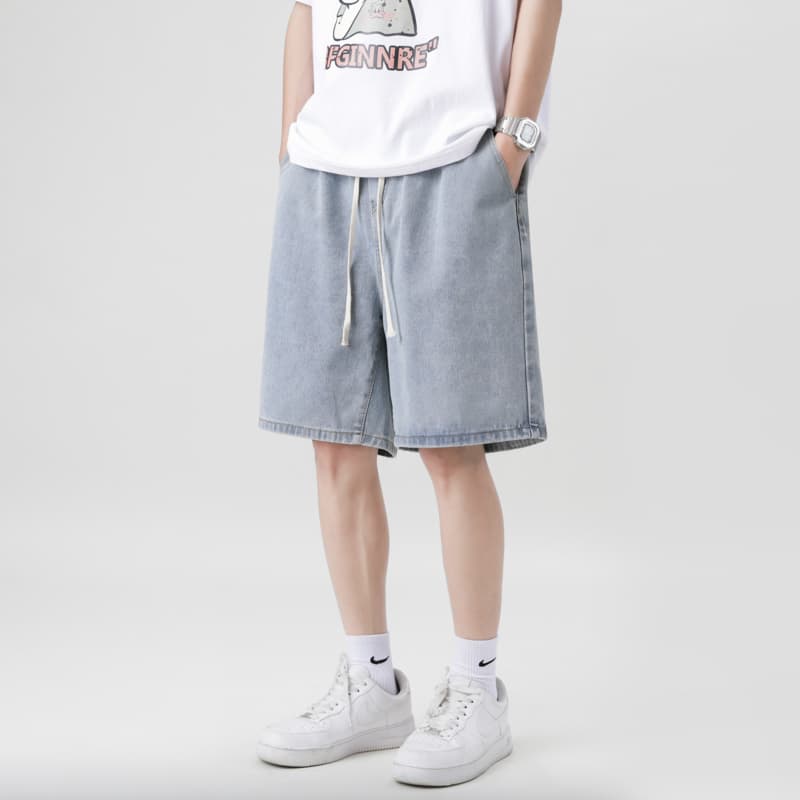 デニムパンツメンズ ワイド リラックスドローハーフパンツ