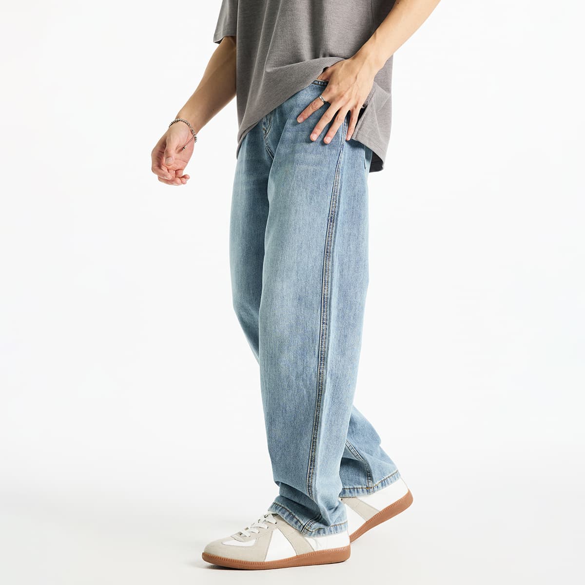 デニムパンツメンズ ワイド ゆったりシルエット古着風デニム