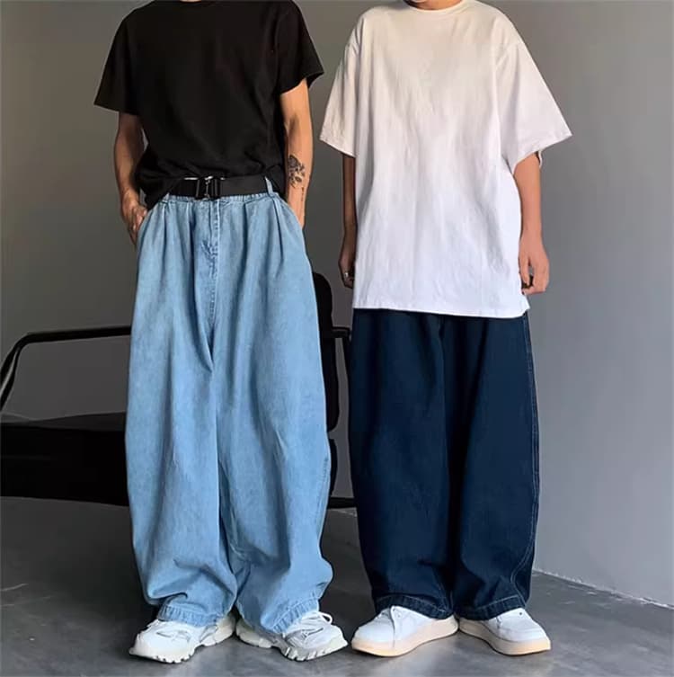 デニムパンツメンズ ゆったりワイドデニムパンツ四季対応男女兼用