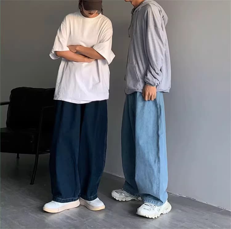 デニムパンツメンズ ゆったりワイドデニムパンツ四季対応男女兼用