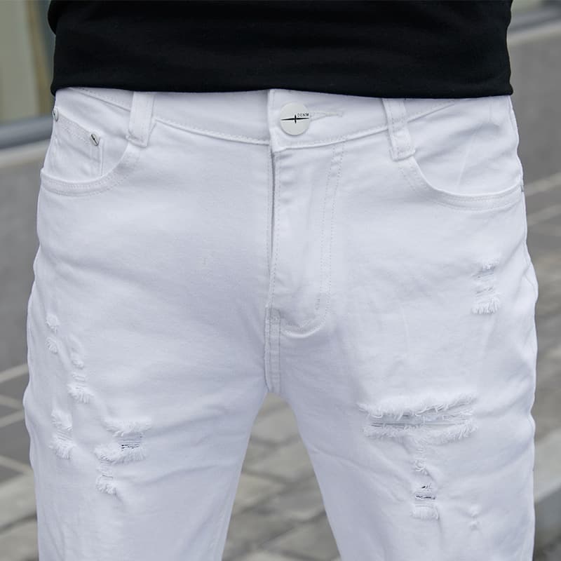 デニムパンツメンズ こだわり細身デニム ダメージ加工パンツ