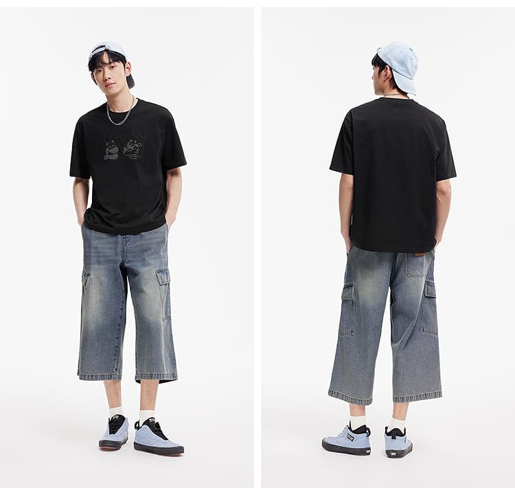 デニムパンツメンズ リラックスカーゴワイドデニム七分丈