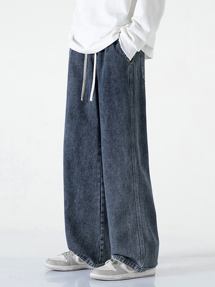 デニムパンツメンズ ワイド ゆったり楽チン紐付きワイドデニム