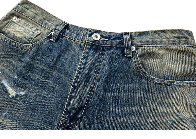 メンズデニムパンツ 男性用ダメージ加工ストリート風デニムパンツ
