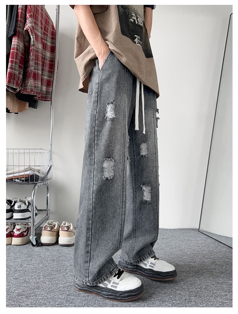 デニムパンツメンズ ダメージ ヴィンテージダメージワイドデニム