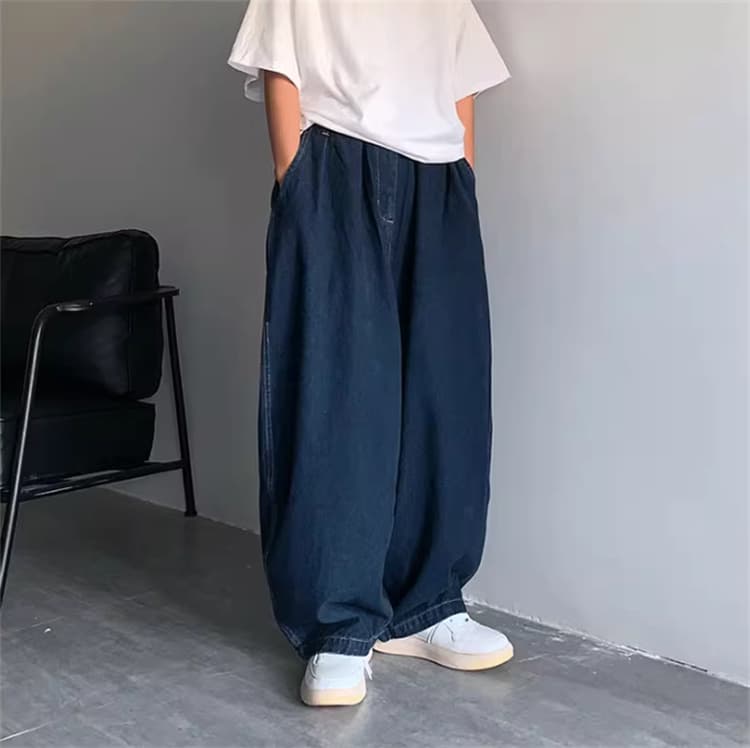 デニムパンツメンズ ゆったりワイドデニムパンツ四季対応男女兼用