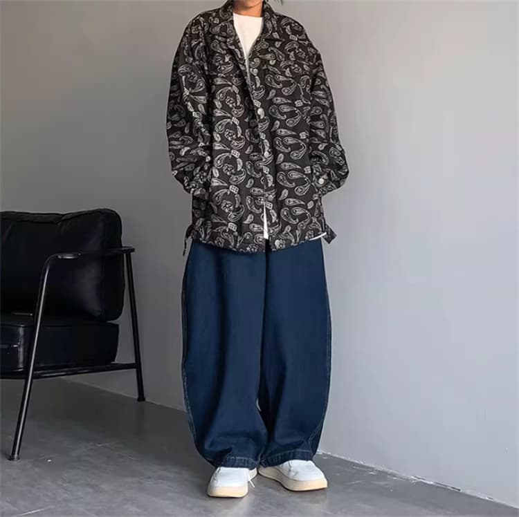 デニムパンツメンズ ゆったりワイドデニムパンツ四季対応男女兼用