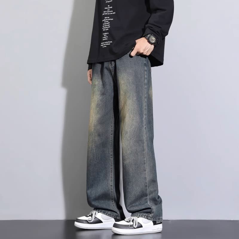デニムパンツメンズ ゆったり幅広デニムパンツ ワイドシルエット