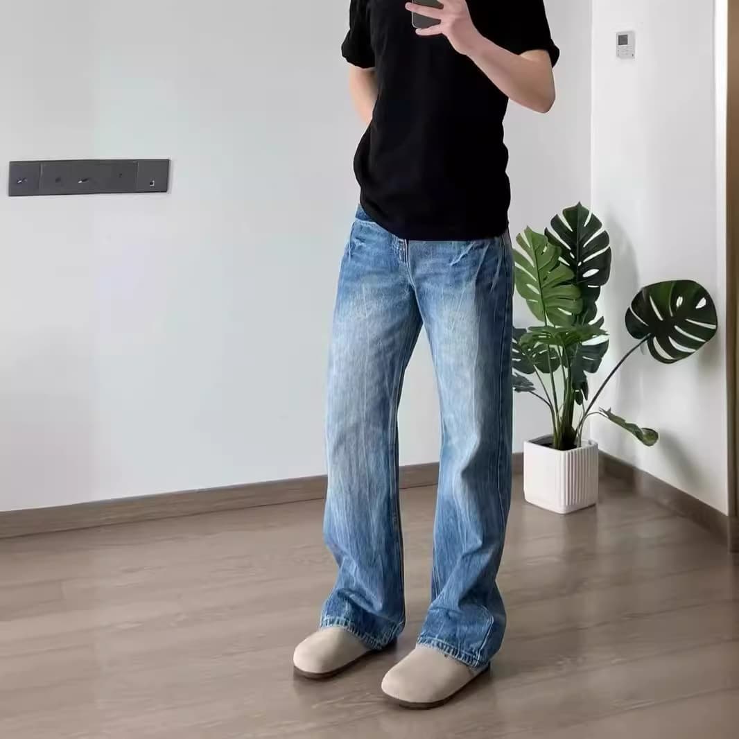 デニムパンツメンズ ワイドストレート デニムパンツ ゆったりシルエット
