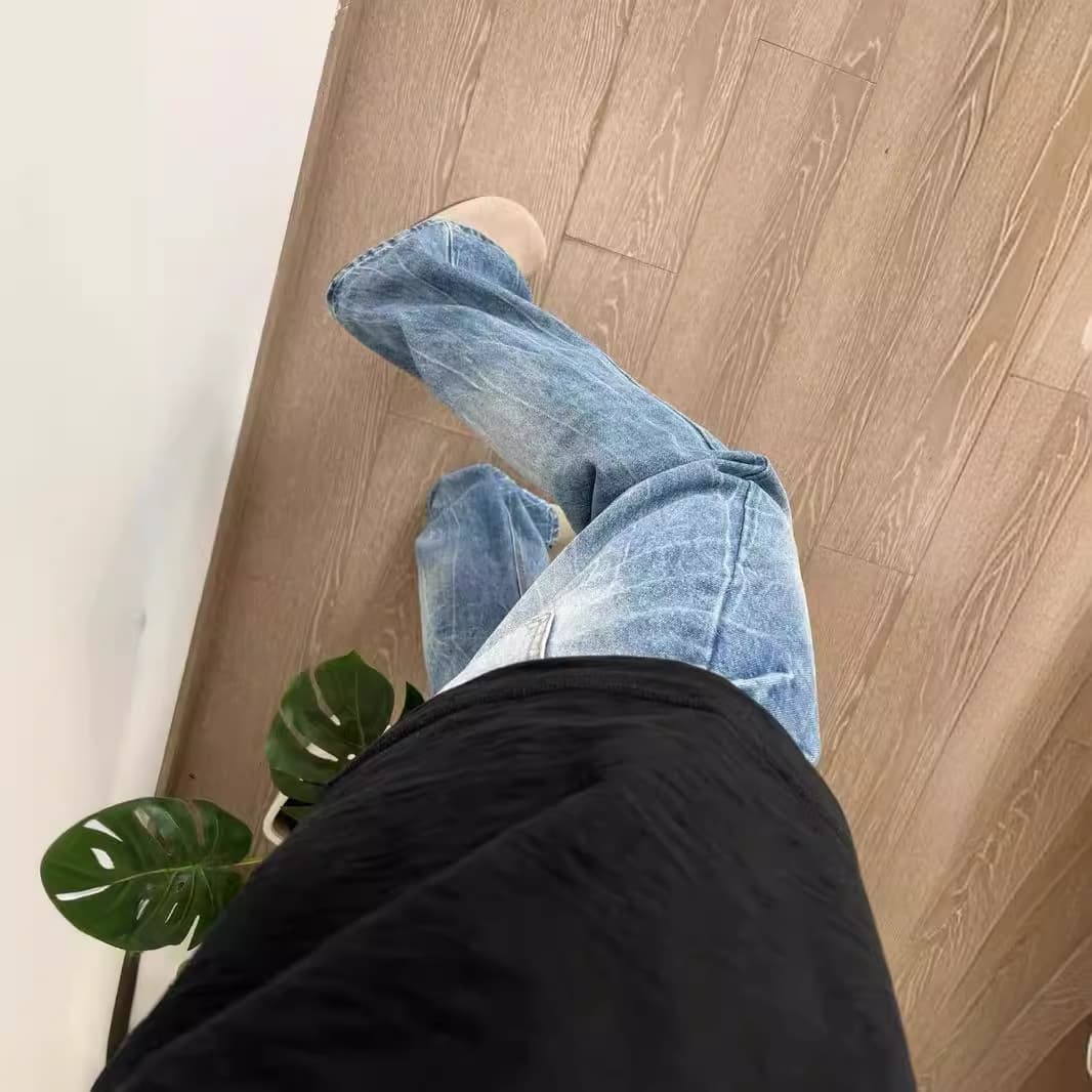 デニムパンツメンズ ワイドストレート デニムパンツ ゆったりシルエット