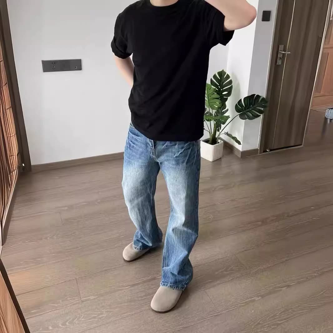 デニムパンツメンズ ワイドストレート デニムパンツ ゆったりシルエット