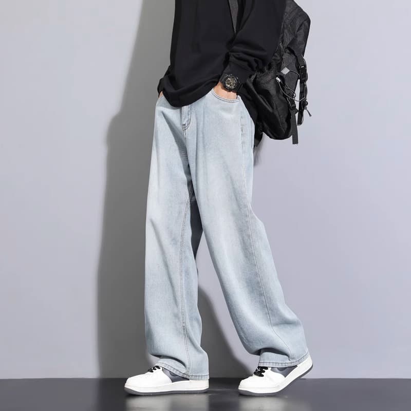 デニムパンツメンズ ゆったり幅広デニムパンツ ワイドシルエット