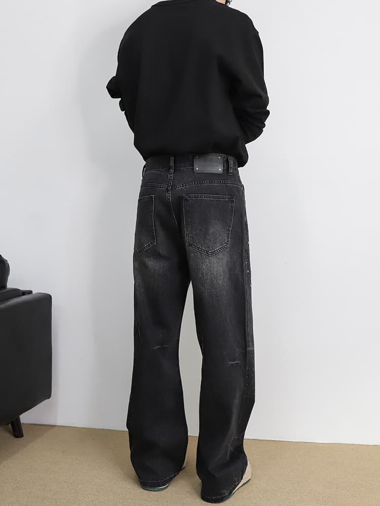 デニムパンツメンズ 男性用煌めき装飾ワイドデニムパンツ