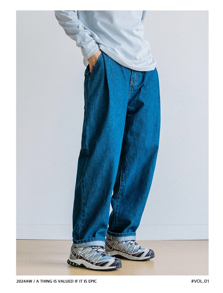 デニムパンツメンズ 男性用復刻ワーク風ゆったりワイドデニムパンツ